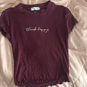 Vibrant Red Ribbed Short Sleeve Tee with Ruffles